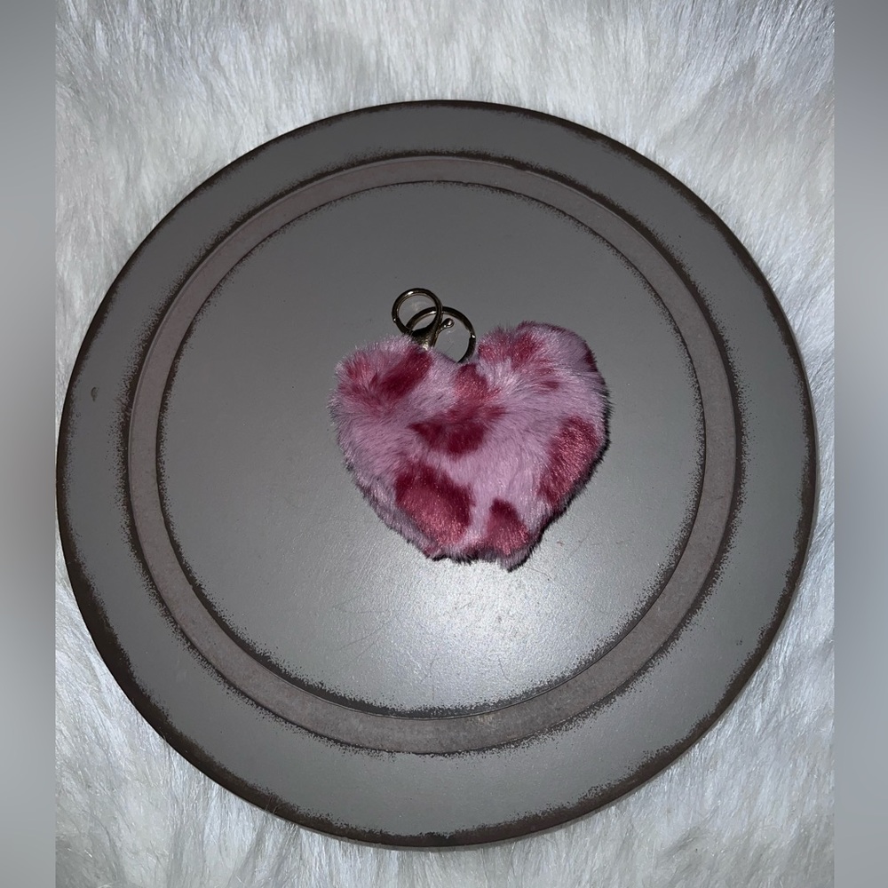 Fuzzy Leopard Print Heart Keychain Bag Charms